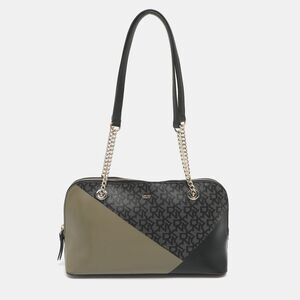 Dkny Black Signature Coated Canvas Chain Satchel